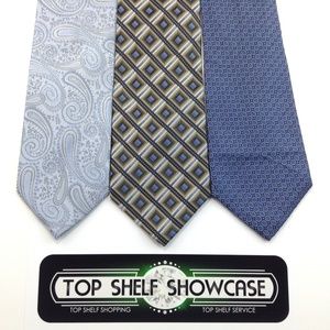 LOT 3 Men's Ties Blue Silver Geometric Paisley EUC